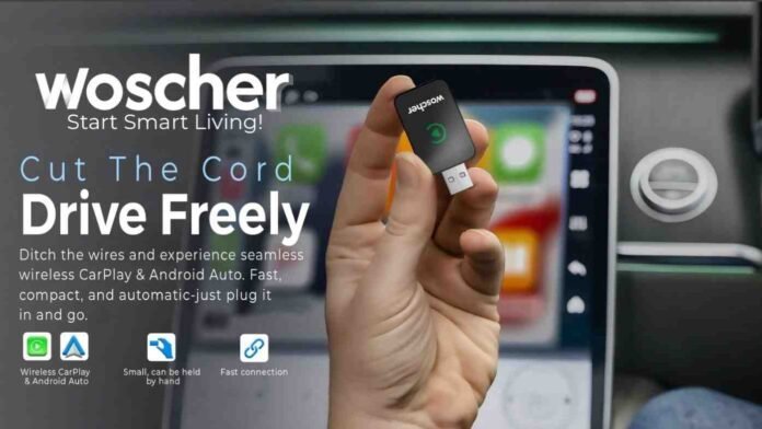 WOSCHER 2-in-1 Adapter, Wireless CarPlay India, Wireless Android Auto India, AirLink Car Adapter, Car Accessories India 2024, CarPlay Android Auto Upgrade, In-Car Connectivity, Wireless Driving India, Car Tech Gadgets, Plug & Play CarPlay Adapter, WOSCHER AirLink Review, Premium Car Accessories, Best Car Adapter India