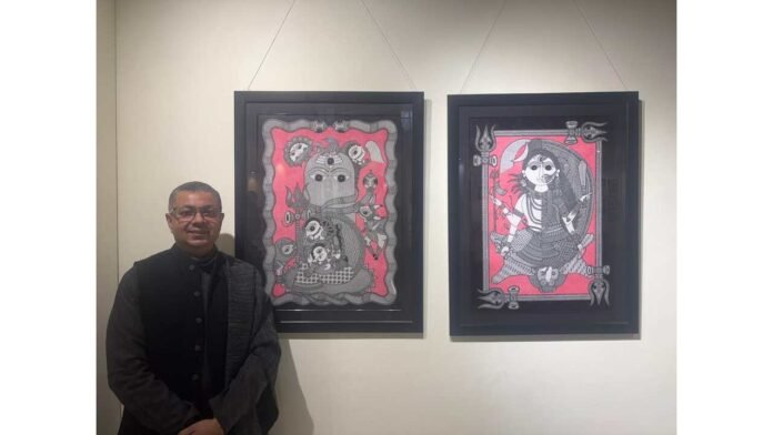 Artist Mrinal Singh, Sankhya philosophy art, Mithila painting Purusha Prakriti, Mrinal Singh artist, Advaita thought in art, Indian philosophical paintings